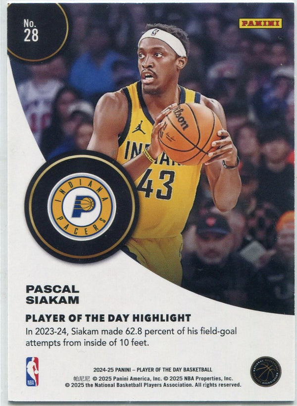 Pascal Siakam 2024 - 2025 Panini Player Of The Day Gold Parallel Card #28 10/10
