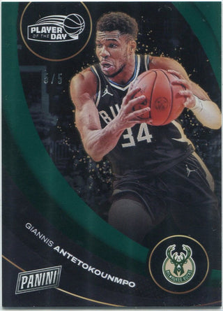 Giannis Antetokounmpo 2024 - 2025 Panini Player Of The Day Green Parallel Card #24 5/5
