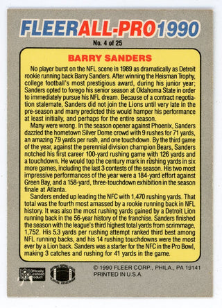 Barry Sanders 1990 Fleer All-Pro 4 of 25
