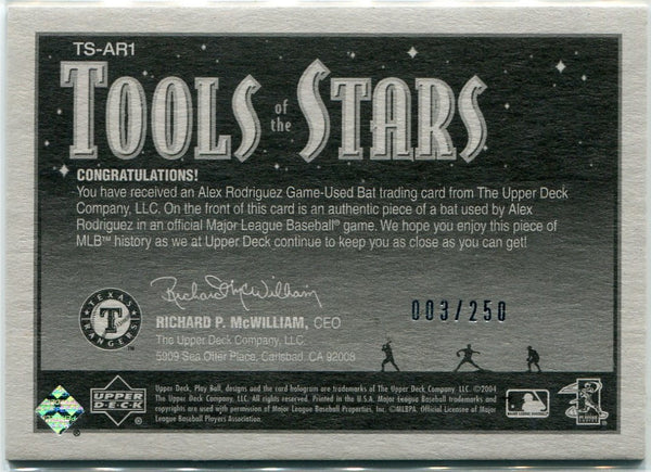 Alex Rodriguez 2004 Upper Deck Play Ball Tools Of The Stars Bat Relic #TS-AR1 3/250