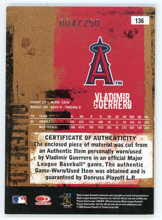 Vladimir Guerrero 2005 Donruss Leather & Lumber Patch Relic #136
