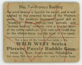 Bronco Busting Wild West Series Picture Puzzle Bubble Gum #7 Card