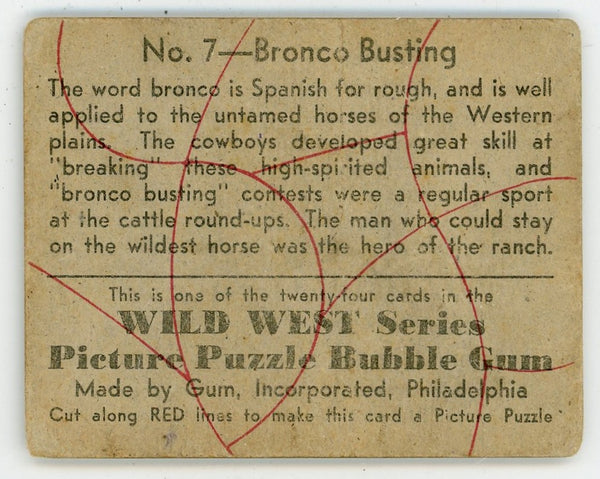 Bronco Busting Wild West Series Picture Puzzle Bubble Gum #7 Card