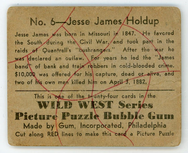 Jesse James Holdup Wild West Series Picture Puzzle Bubble Gum #6 Card