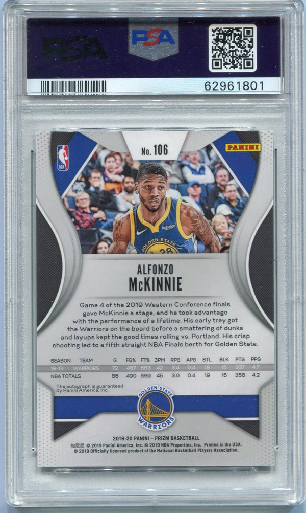 Alfonzo McKinnie 2019 - 2020 Panini Prizm AUTO Card #106 PSA Graded 10