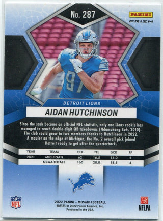 Aidan Hutchinson 2022 Panini Mosaic NFL Debut Genesis Prizm RC #287