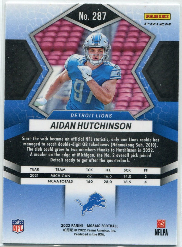 Aidan Hutchinson 2022 Panini Mosaic NFL Debut Genesis Prizm RC #287