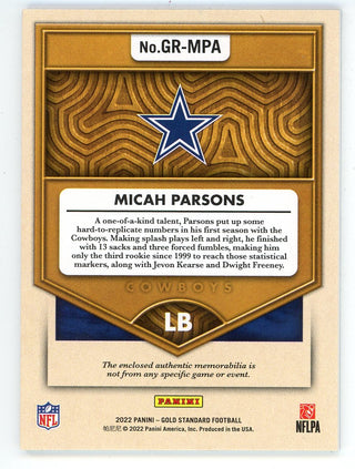 Micah Parsons 2022 Panini Gold Standard Patch Relic #GR-MPA