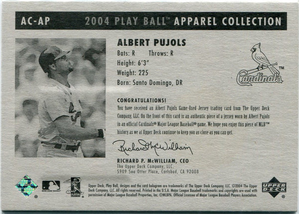Albert Pujols 2004 Upper Deck Play Ball Apparel Collection Jersey Card #AC-AP
