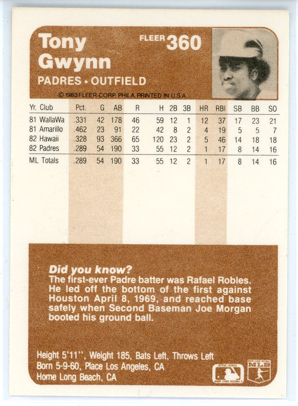 Tony Gwynn 1983 Fleer Rookie Card #360