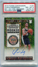 Quinndary Weatherspoon 2019-20 Panini Contenders AUTO Green Shimmer Prizm RC PSA Graded 8