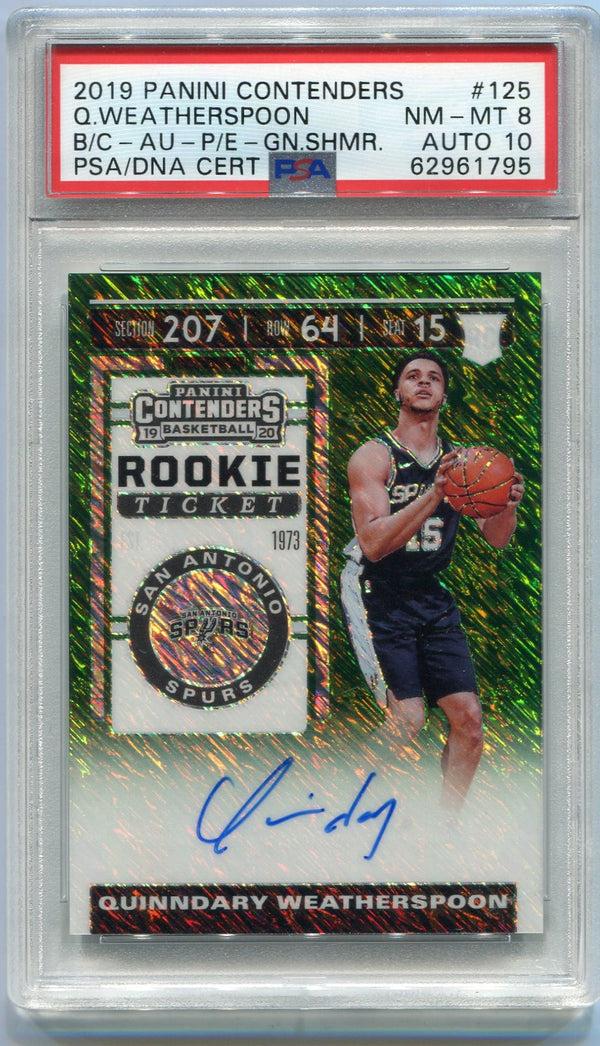 Quinndary Weatherspoon 2019-20 Panini Contenders AUTO Green Shimmer Prizm RC PSA Graded 8