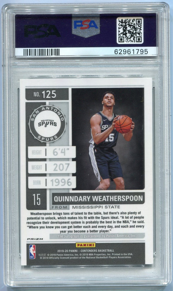 Quinndary Weatherspoon 2019-20 Panini Contenders AUTO Green Shimmer Prizm RC PSA Graded 8