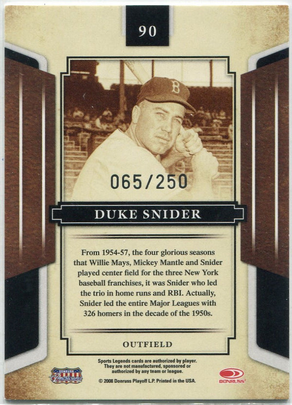 Duke Snider 2008 Donruss Americana Mirror Red Parallel Card #90 65/250