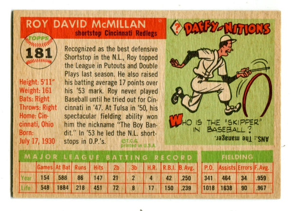 Roy McMillan 1955 Topps #181 Card