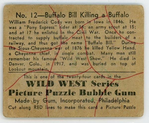 Buffalo Bill Killing a Buffalo Wild West Series Picture Puzzle Bubble Gum #12 Card