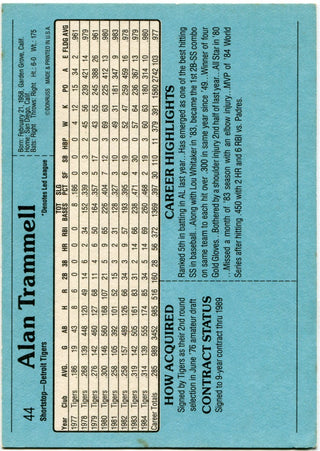 Alan Trammell 1985 Donruss Oversized AUTO Card #44