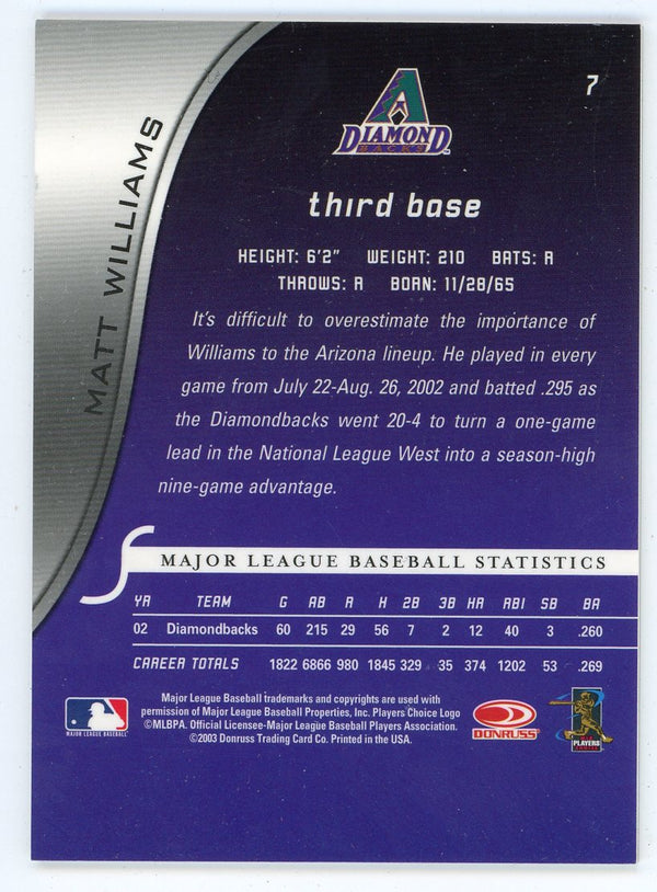 Matt Williams 2003 Donruss Signature Series Autographed Card #7