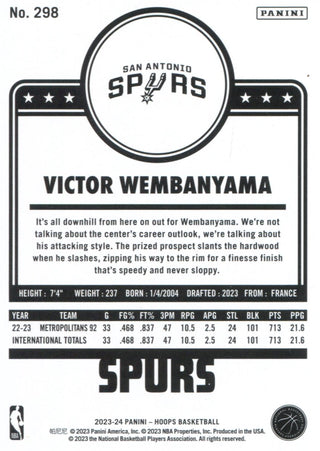 Victor Wembanyama 2023-24 Panini Hoops Rookie Card #298