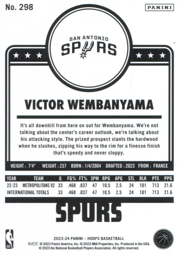 Victor Wembanyama 2023-24 Panini Hoops Rookie Card #298