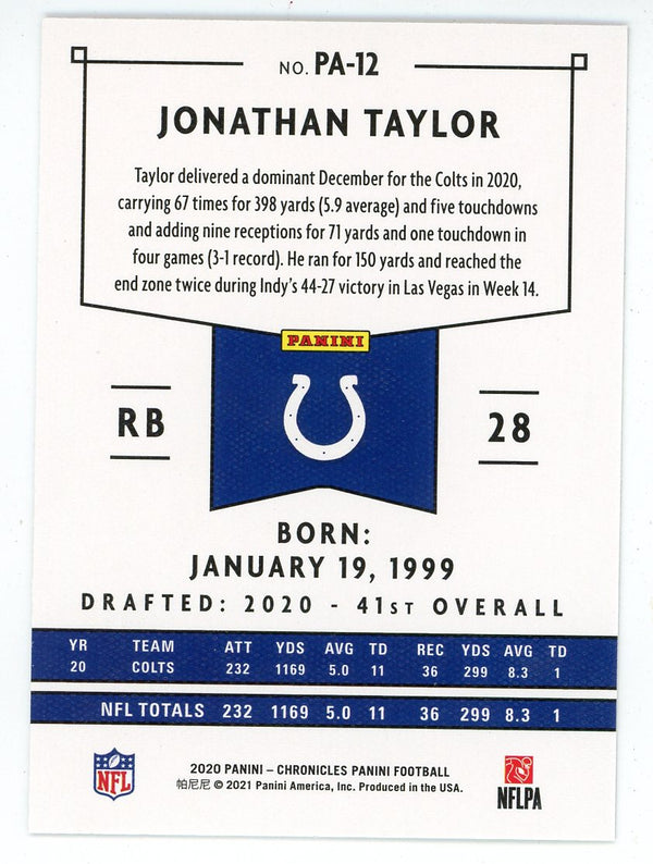 Jonathan Taylor 2020 Panini Chronicles Rookie Card #PA-12