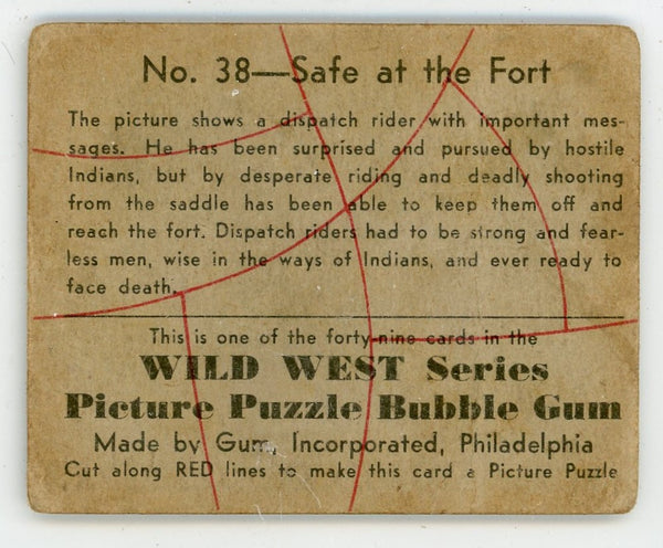 Safe at the Fort Wild West Series Picture Puzzle Bubble Gum #38 Card