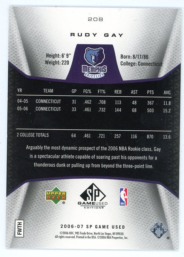 Rudy Gay 2006 Upper Deck SP Game Used #208