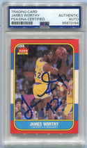 James Worthy 1986 - 1987 Fleer Autographed W/Inscription Card #131 PSA/DNA Certified