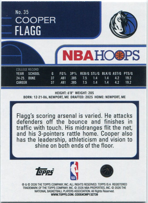 Cooper Flagg 2025 - 2026 Topps Hoops RC #35