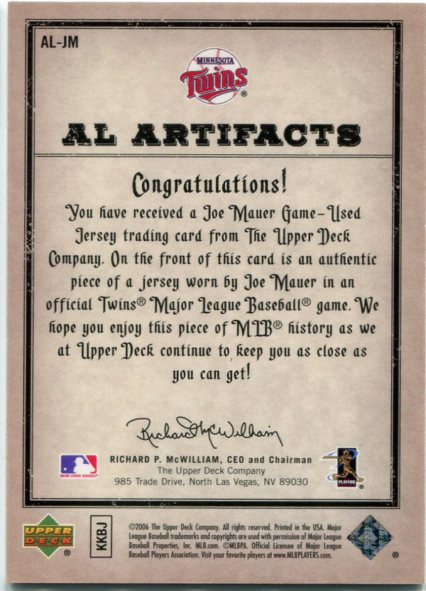 Joe Mauer 2006 Upper Deck Artifacts Jersey Card #AL-JM 178/325
