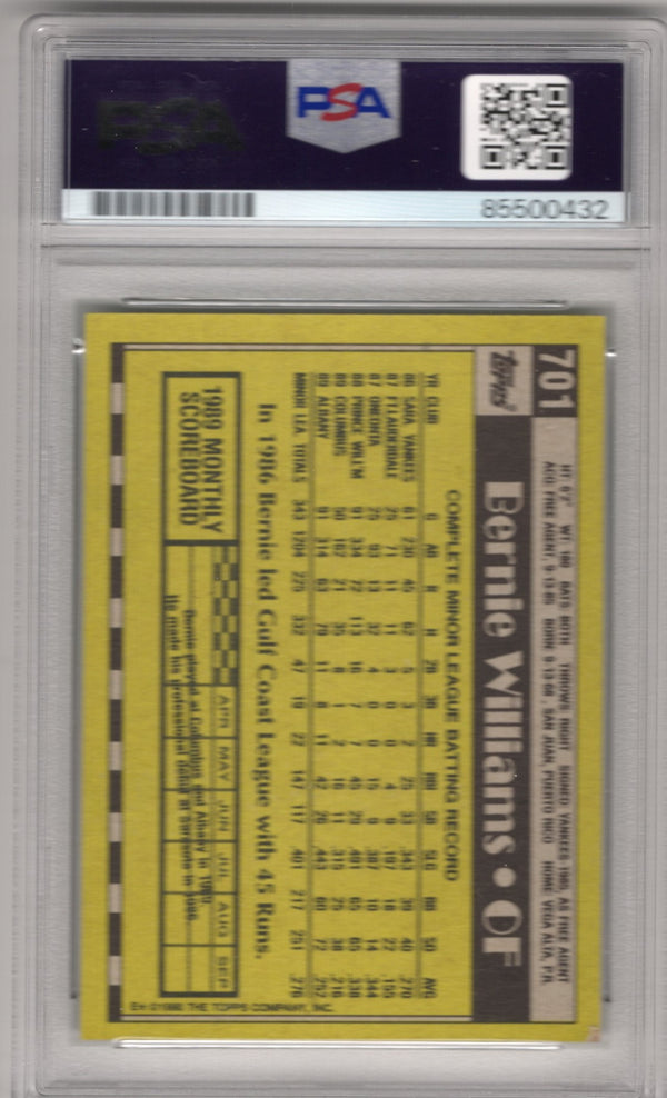 Bernie Williams 1989 Topps #701 Autographed Card PSA Auto Grade GEM MT 10
