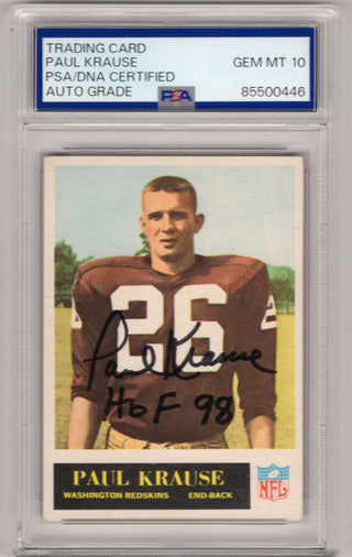 Paul Krause Topps #117 Autographed Card PSA Auto Grade GEM MT 10
