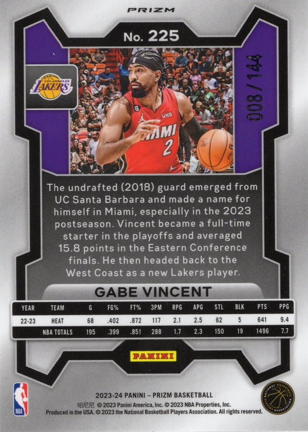 Gabe Vincent  2023-24 Panini Prizm #225 Blue Sparkle Card