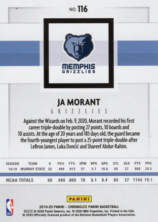 Ja Morant 2019 Panini Chronicles #116 Rookie Card