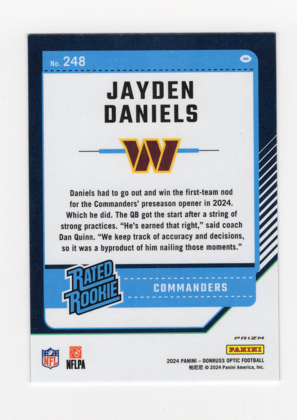 Jayden Daniels 2024 Donruss Rated Rookie Purple Shock Prizm RC #248
