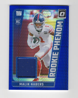 Malik Nabers 2024 Donruss Optic Rookie Phenoms Blue Hyper Jersey Card