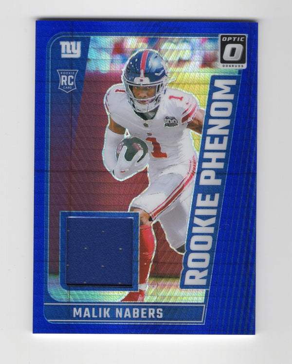 Malik Nabers 2024 Donruss Optic Rookie Phenoms Blue Hyper Jersey Card