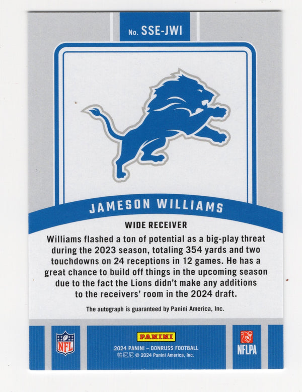 Jameson Williams 2024 Panini Donruss #SSEJWI Autographed Card