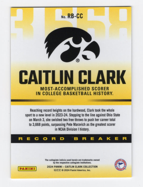 Caitlin Clark 2024 Panini Record Breaker #RBCC Card