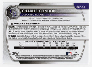 Charlie Condon 2025  Bowman Chrome 1st Bowman #BCP75 Gold Mojo /75 Card