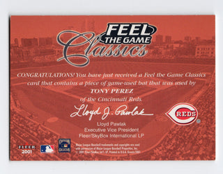 Tony Perez 2001 Fleer Skybox Feel The Game Bat Card