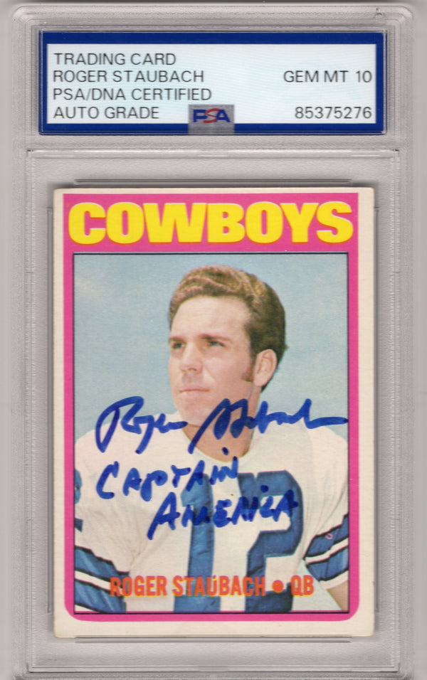 Roger Staubach 1972 Topps #200 Autographed Card PSA Auto Grade 10