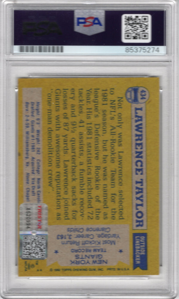 Lawrence Taylor 1982 Topps #434 PSA Auto Grade 10 Card "Bad MF"