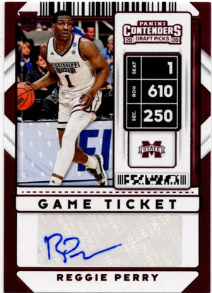 Reggie Perry 2020 Panini Contenders Draft Picks Game Ticket Auto #82