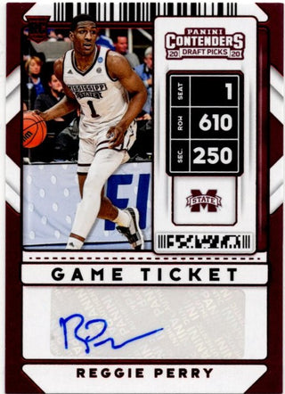 Reggie Perry 2020 Panini Contenders Draft Picks Game Ticket Auto #82
