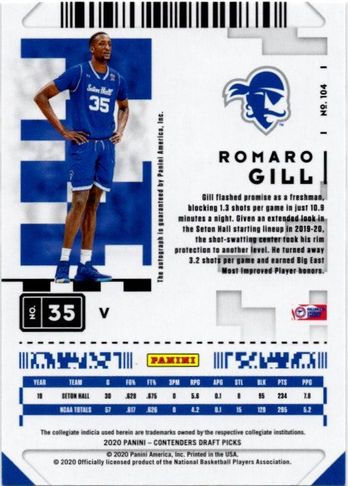 2020 Panini Contenders Draft Picks Romaro Gill Game Ticket Auto Red #104