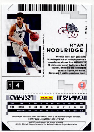 Ryan Woolridge 2020 Panini Contenders Draft Picks #126 Game Ticket Red Auto RC