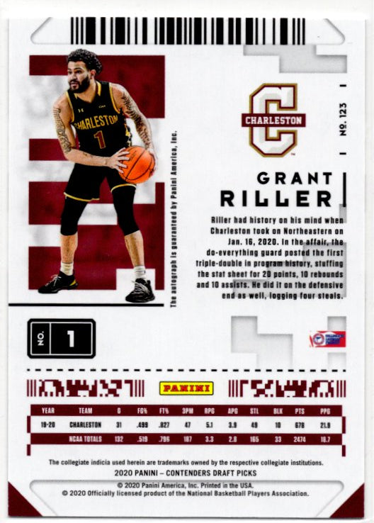 Grant Riller 2020 Contenders Draft Game Ticket Rookie RC Autograph #123