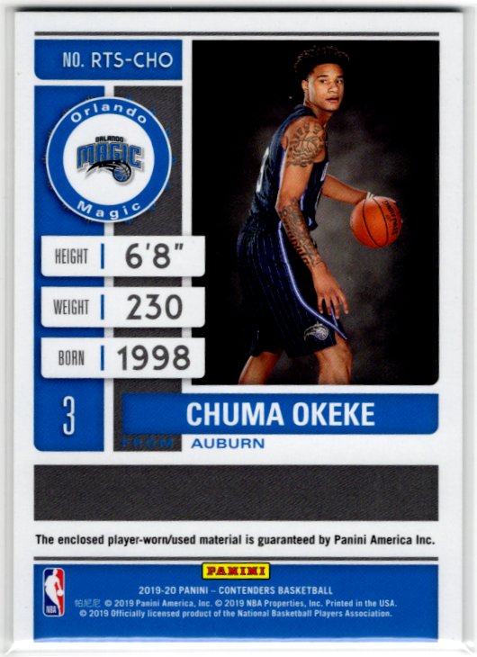 Chuma Okeke 2019-20 Panini Contenders Rookie Jersey #RTS-CHO