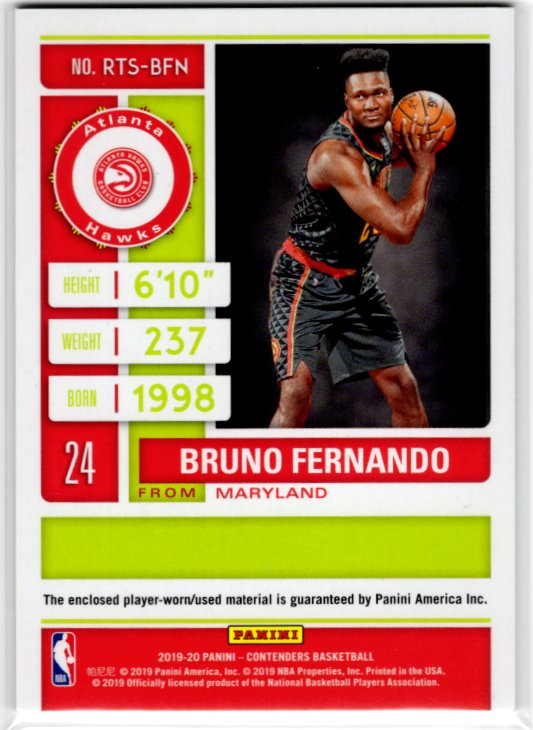 BRUNO FERNANDO 2019-20 Panini Contenders Rookie Ticket #RTS-BFN